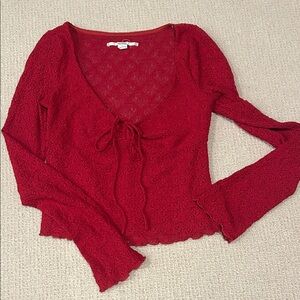 Urban Outfitters Red Lace Tie-Front Blouse